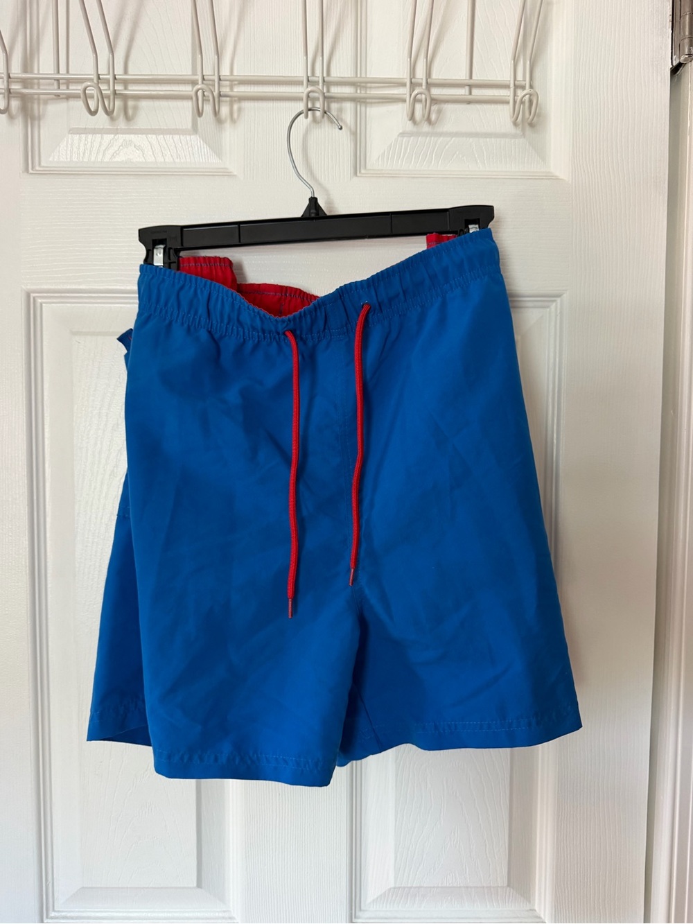 Men's Bright Blue Swim Trunks with Red Drawstring